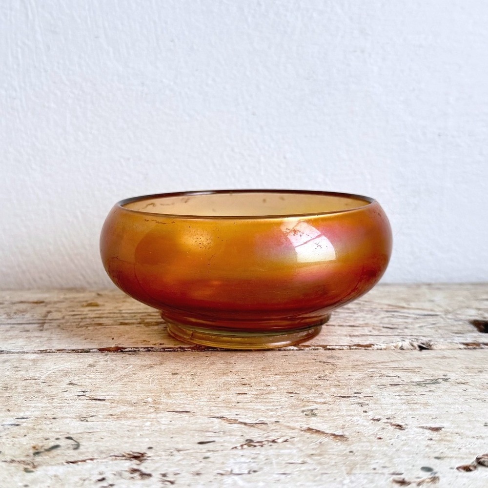 Vintage Marigold Carnival Glass Iridescent Small Round Bowl 5" Orange Gold CSGC